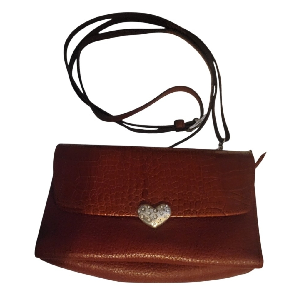Vtg Brighton 3-in-1‎ Leather Textured Croc-Embossed Pebbled Crossbody Shoulder